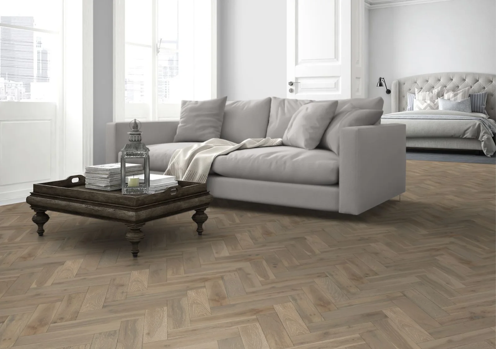 Lignum Strata Fifteen Pearl Grey Oak Herringbone 90 | Judge Carpets
