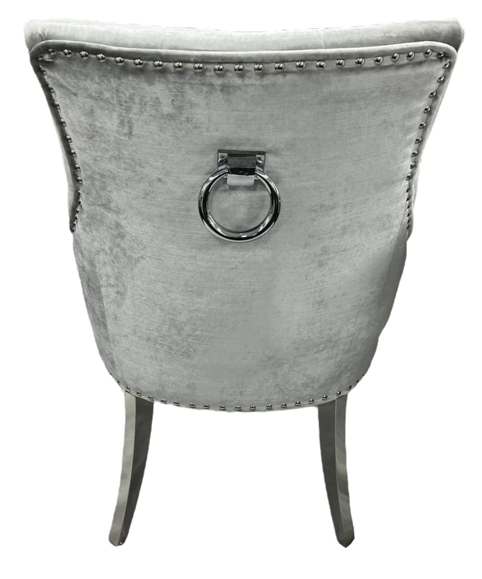 Jessica Silver Grey Chair (Ring Knocker/Chrome Legs)