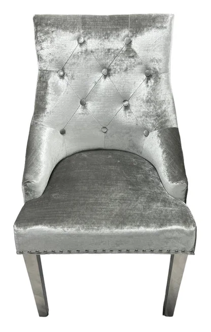 Jessica Silver Grey Chair (Ring Knocker/Chrome Legs)