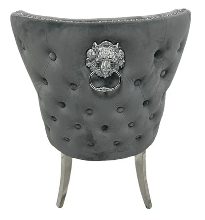 Lewis 01 Plush Dark Grey Chair (Lion Knocker/Chrome Legs)