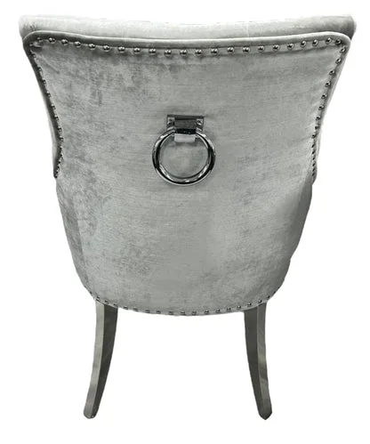 Jessica Silver Grey Chair (Ring Knocker/Chrome Legs)