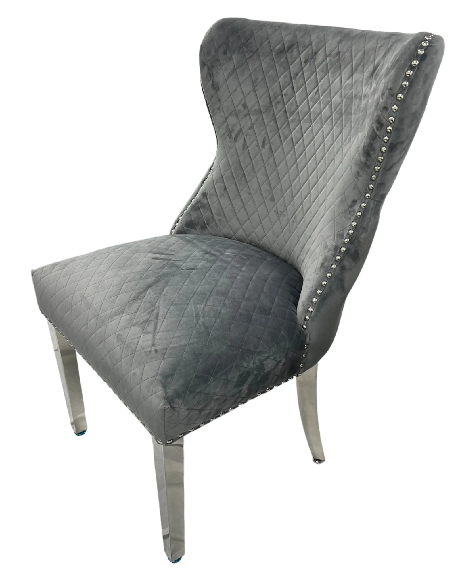 Lewis 01 Plush Dark Grey Chair (Lion Knocker/Chrome Legs)
