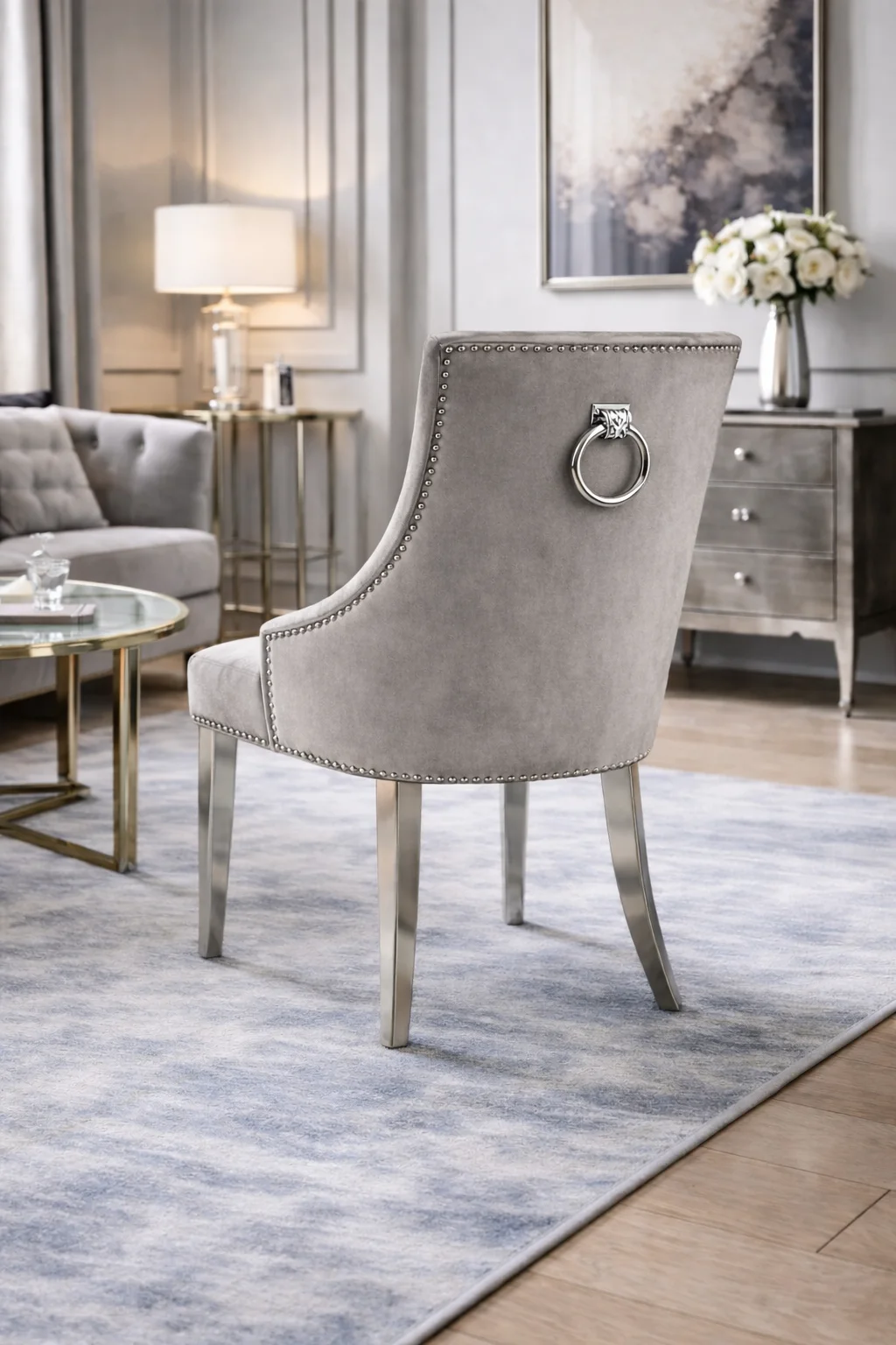 Jessica Dark Grey Chair (Ring Knocker/Chrome Legs)
