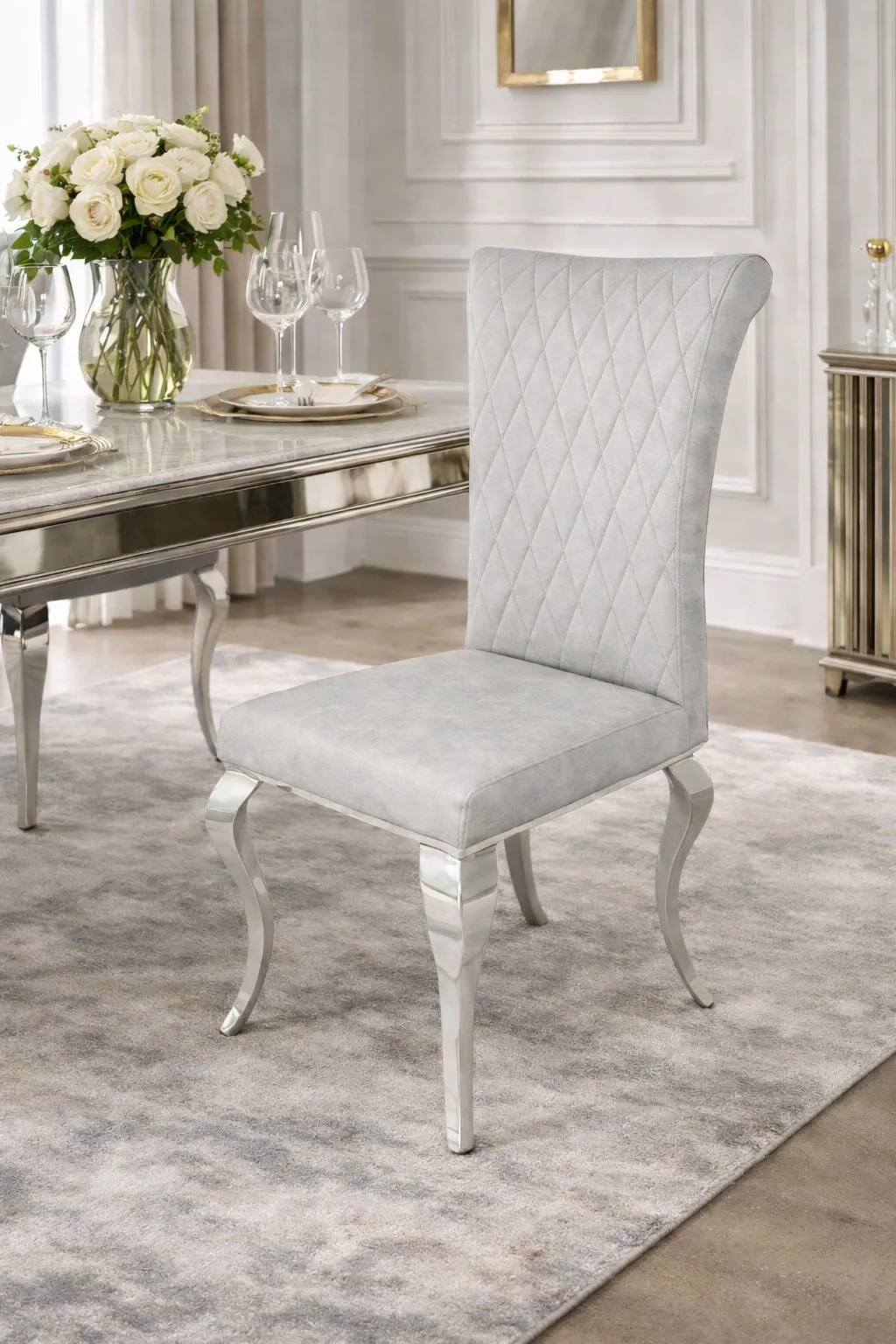London PU Light Grey Chair (Chrome Legs)