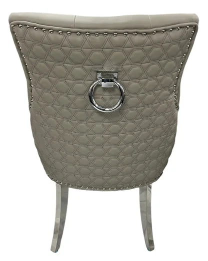 Roma PU Light Grey Chair (Ring Knocker/Chrome Legs)