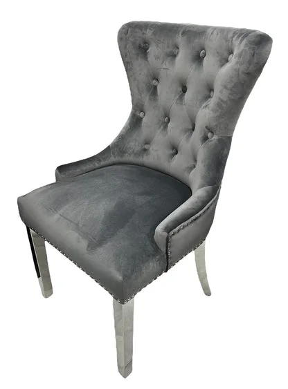 Chelsea Dark Grey Chair (Ring Knocker/Chrome Legs)