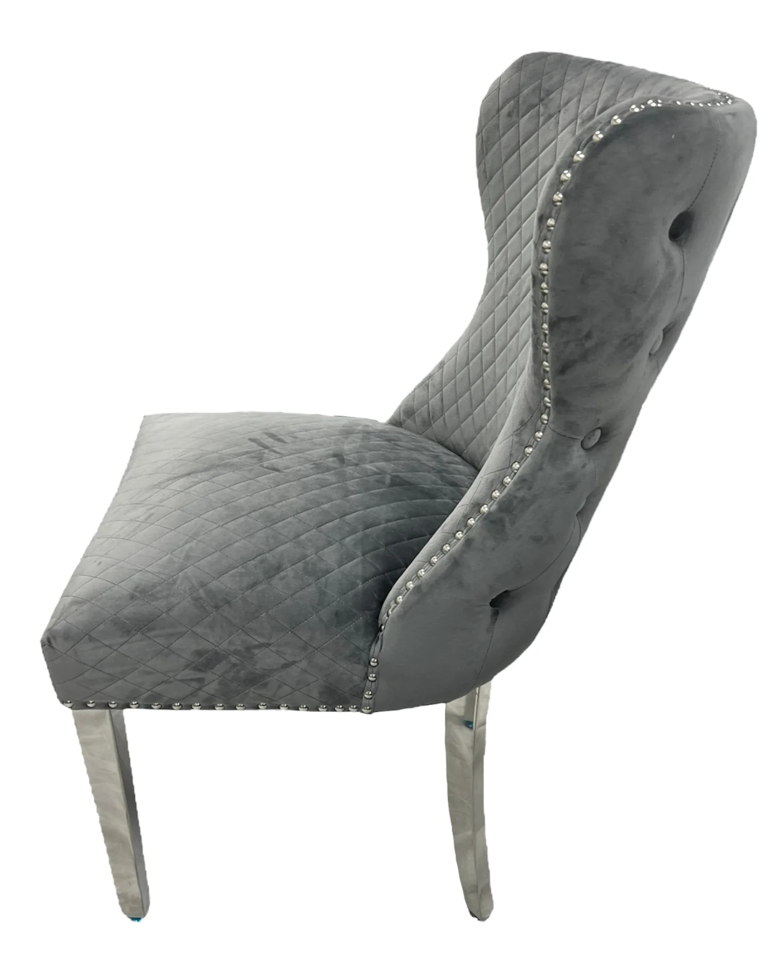 Lewis 01 Plush Dark Grey Chair (Lion Knocker/Chrome Legs)