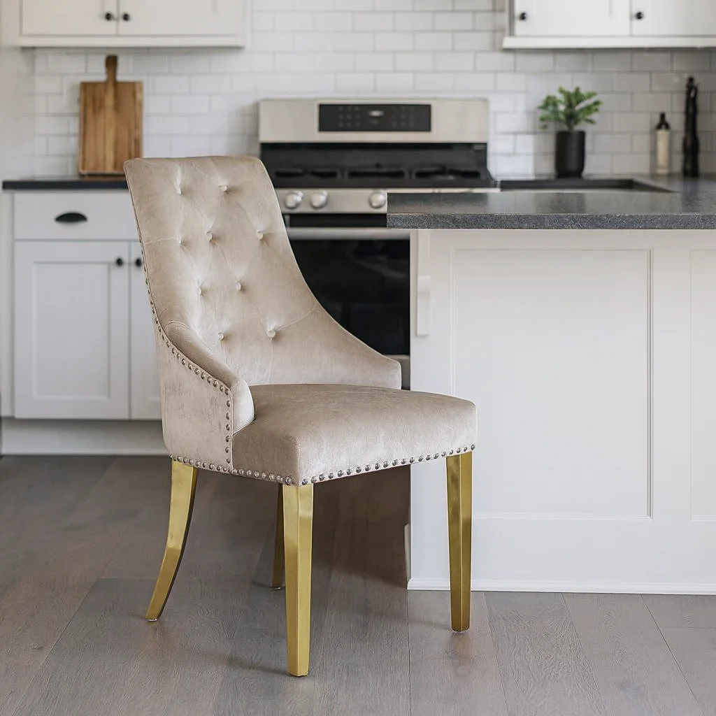 G-Roma Mink Chair (Lion Knocker/Gold Legs)