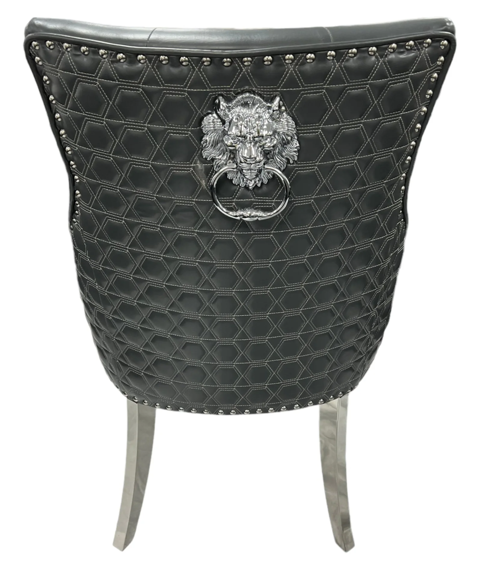 Roma PU Dark Grey Chair (Lion Knocker/Chrome Legs)