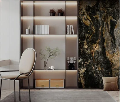 Wall Panel 011C - Gold and Black Marble - Wall Board - 240cm - (1 pack / 2pcs)