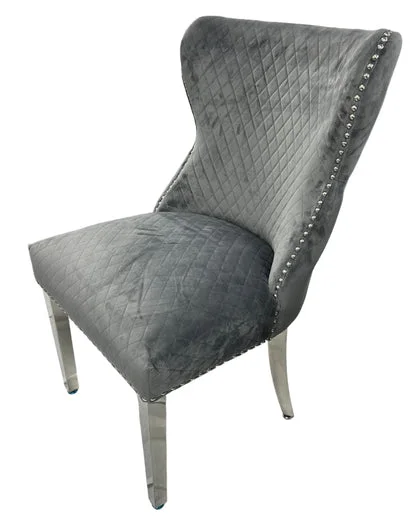 Lewis 01 Plush Dark Grey Chair (Lion Knocker/Chrome Legs)