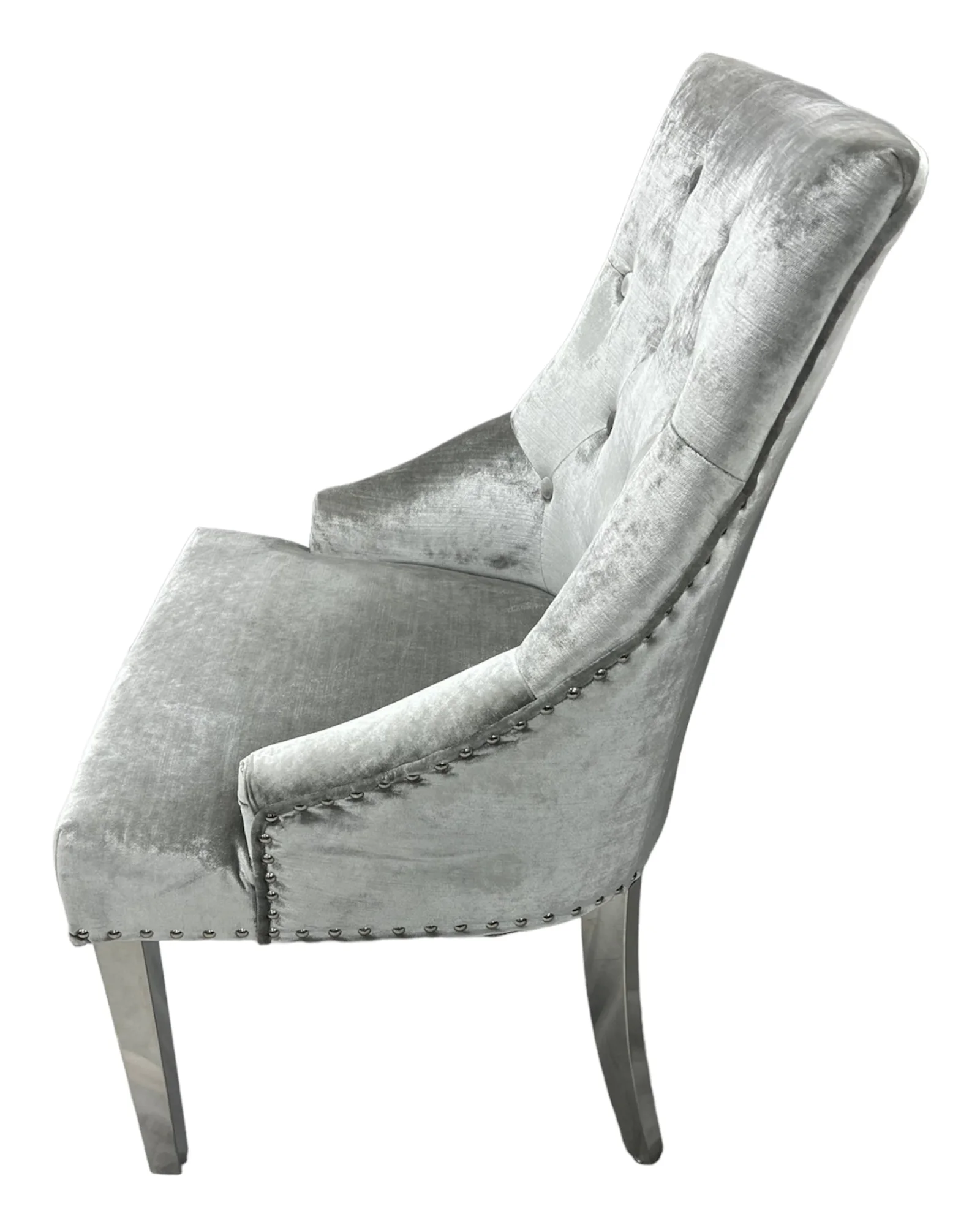 Jessica Silver Grey Chair (Ring Knocker/Chrome Legs)