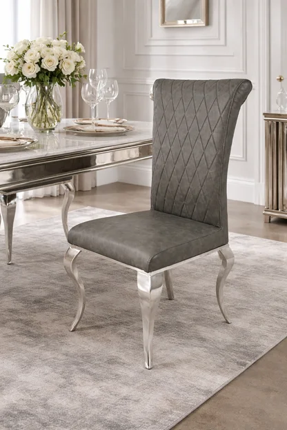 London PU Dark Grey Chair (Chrome Legs)