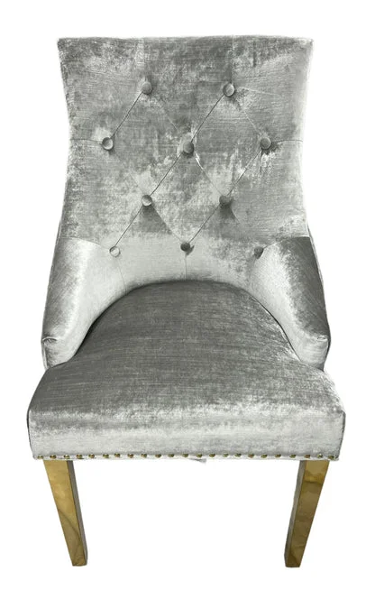 G-Roma Silver Grey Chair (Lion Knocker/Gold Legs)