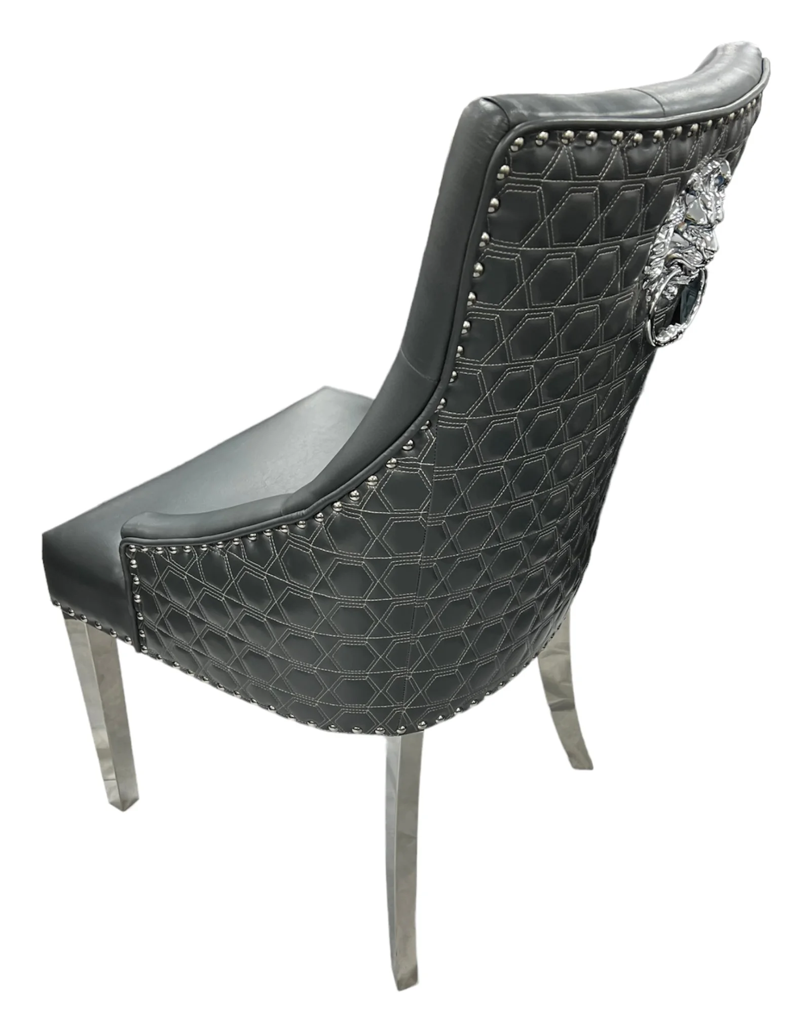 Roma PU Dark Grey Chair (Lion Knocker/Chrome Legs)