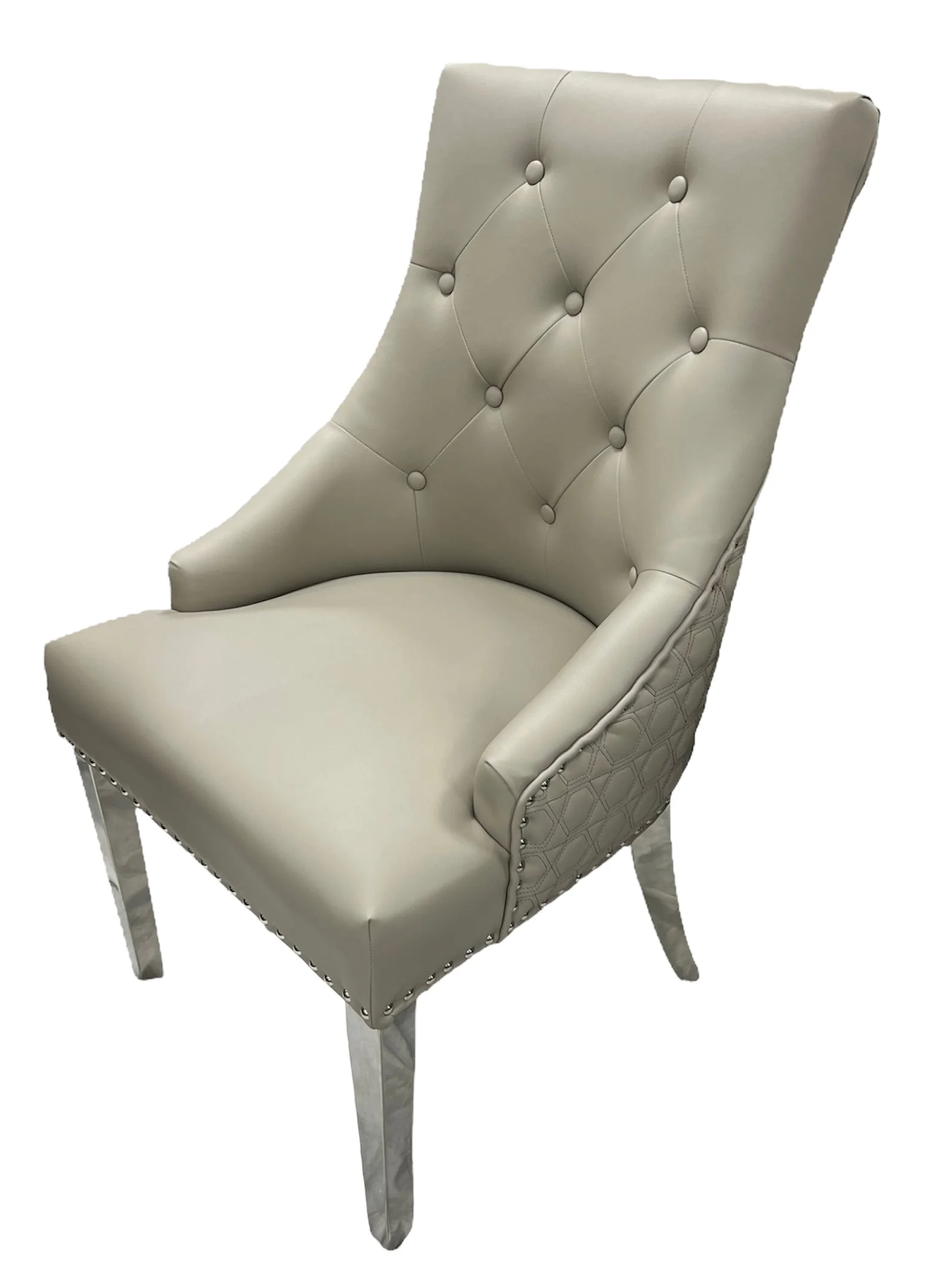 Roma PU Light Grey Chair (Ring Knocker/Chrome Legs)