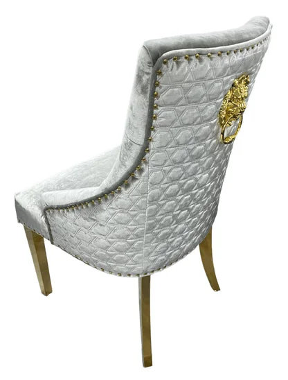 G-Roma Silver Grey Chair (Lion Knocker/Gold Legs)