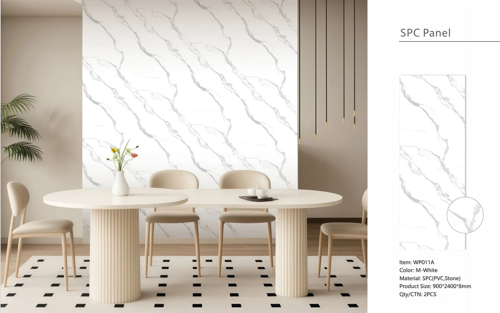 Wall Panel 011A - White Marble - Wall Board - 240cm - (1 pack / 2pcs)