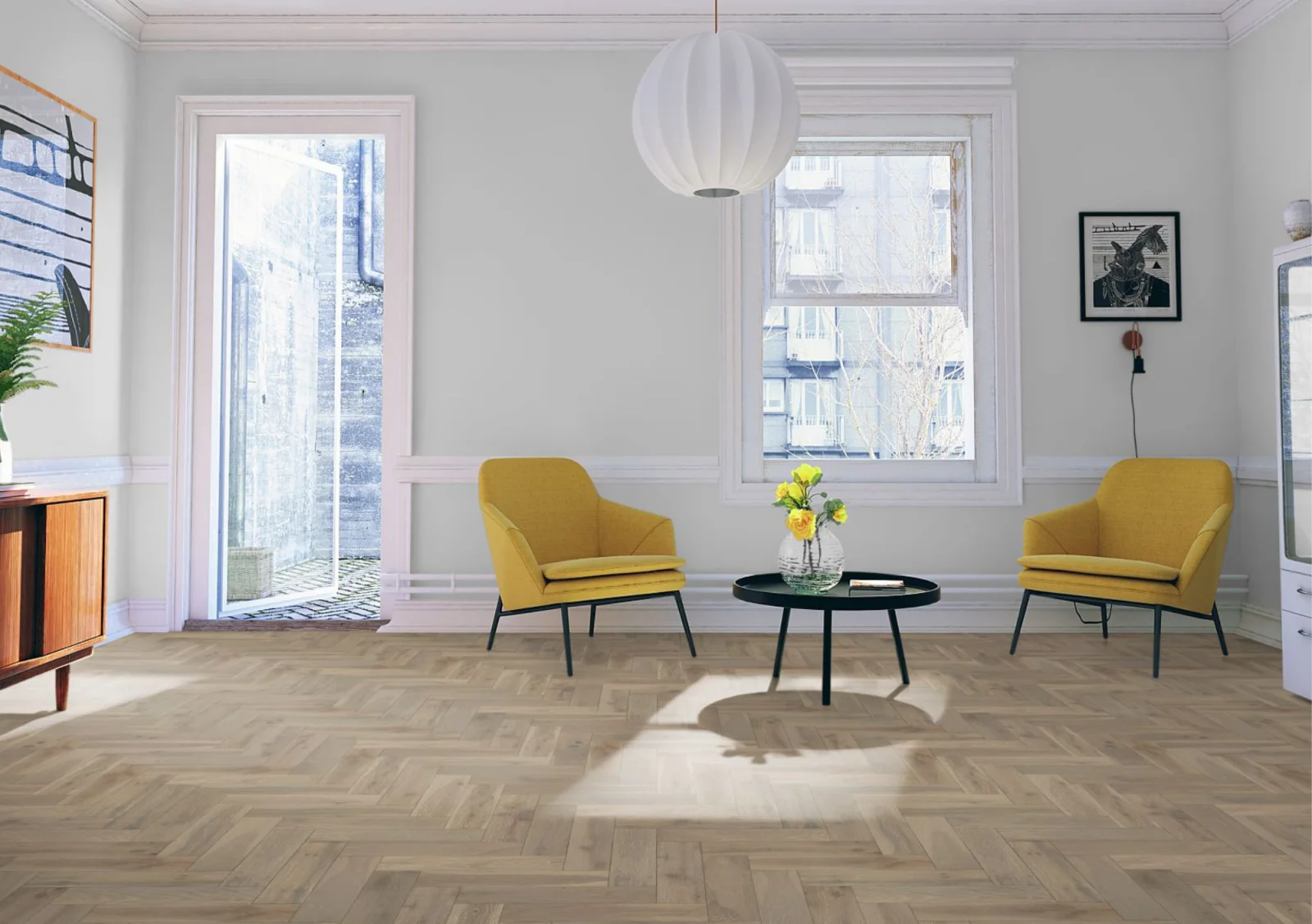 Lignum Strata Fifteen Pearl Grey Oak Herringbone 90