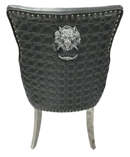 Roma PU Dark Grey Chair (Lion Knocker/Chrome Legs)