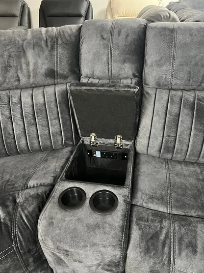 Rose Charcoal 2+1 E-Recliner Corner Sofa (Additional Consoles and Seats)