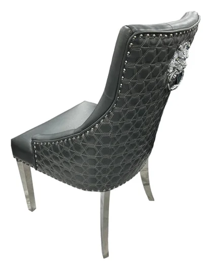 Roma PU Dark Grey Chair (Lion Knocker/Chrome Legs)