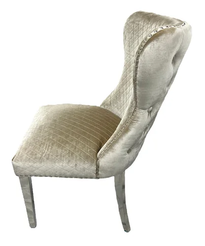 Lewis Mink Chair (Lion Knocker/Chrome Legs)