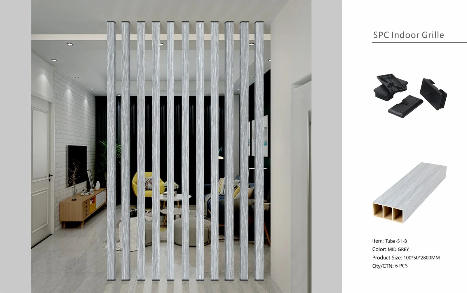 Room Divider 51B - Mid Grey - PVC - 280cm - (1 pack / 6pcs)