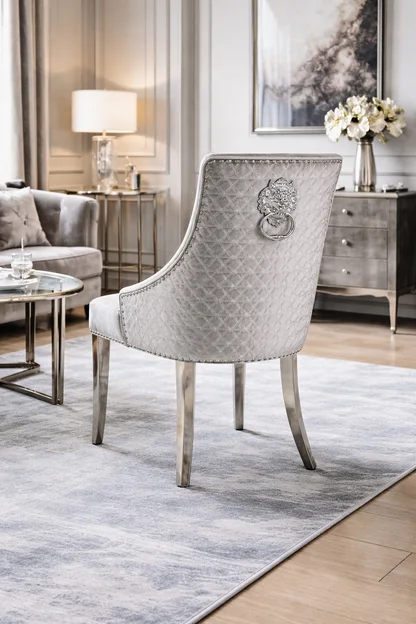 Roma Silver Grey Chair (Lion Knocker/Chrome Legs)