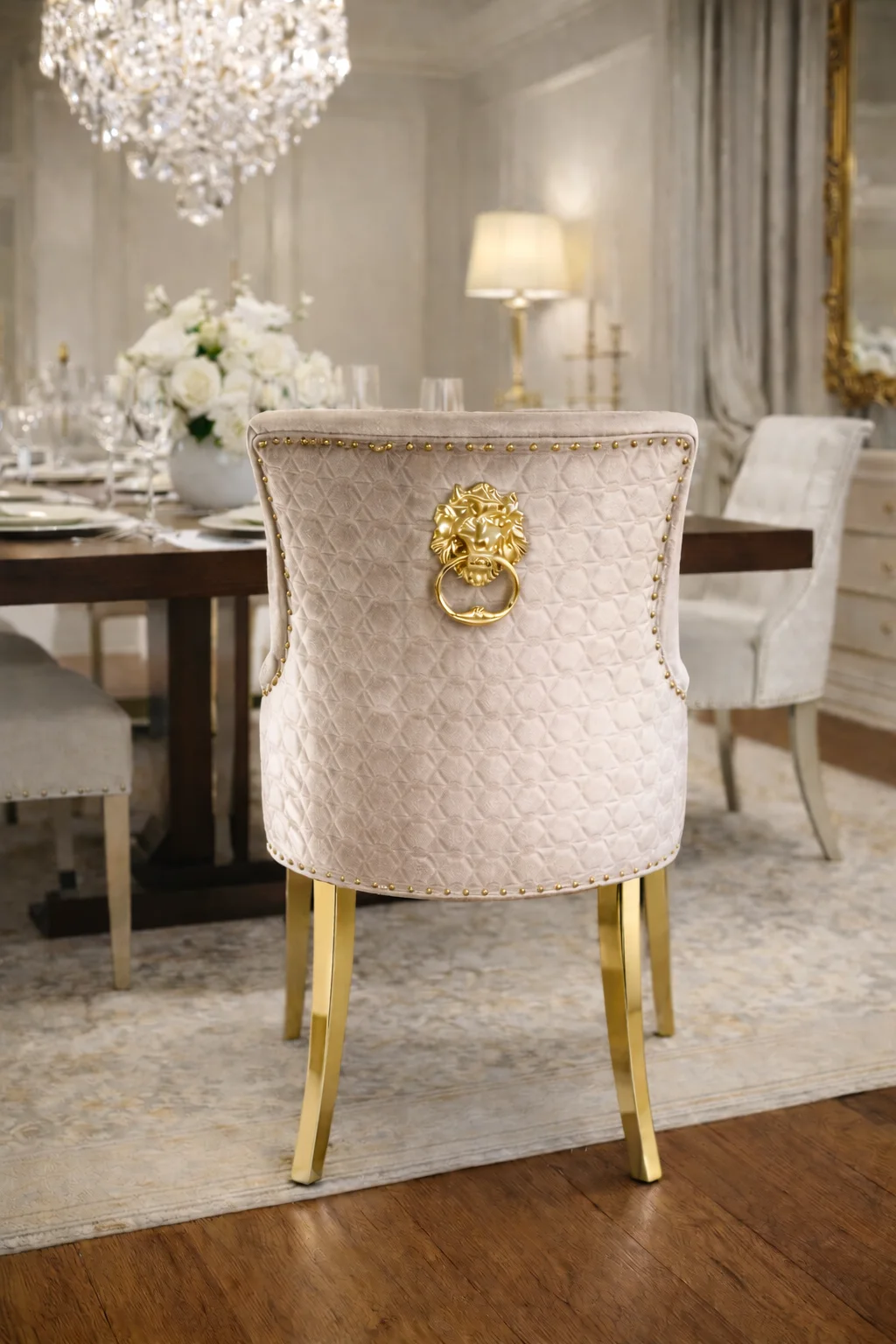 G-Roma Mink Chair (Lion Knocker/Gold Legs)