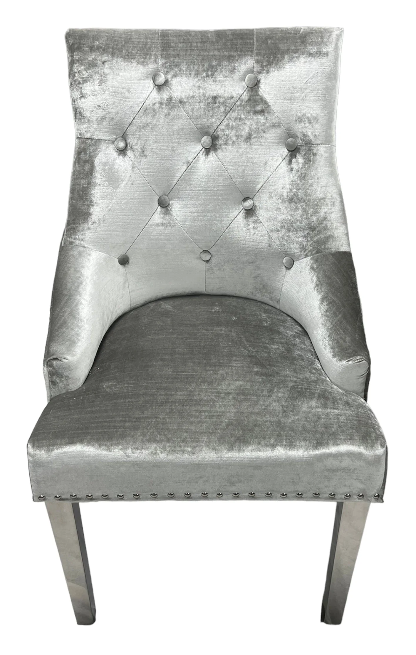 Jessica Silver Grey Chair (Ring Knocker/Chrome Legs)