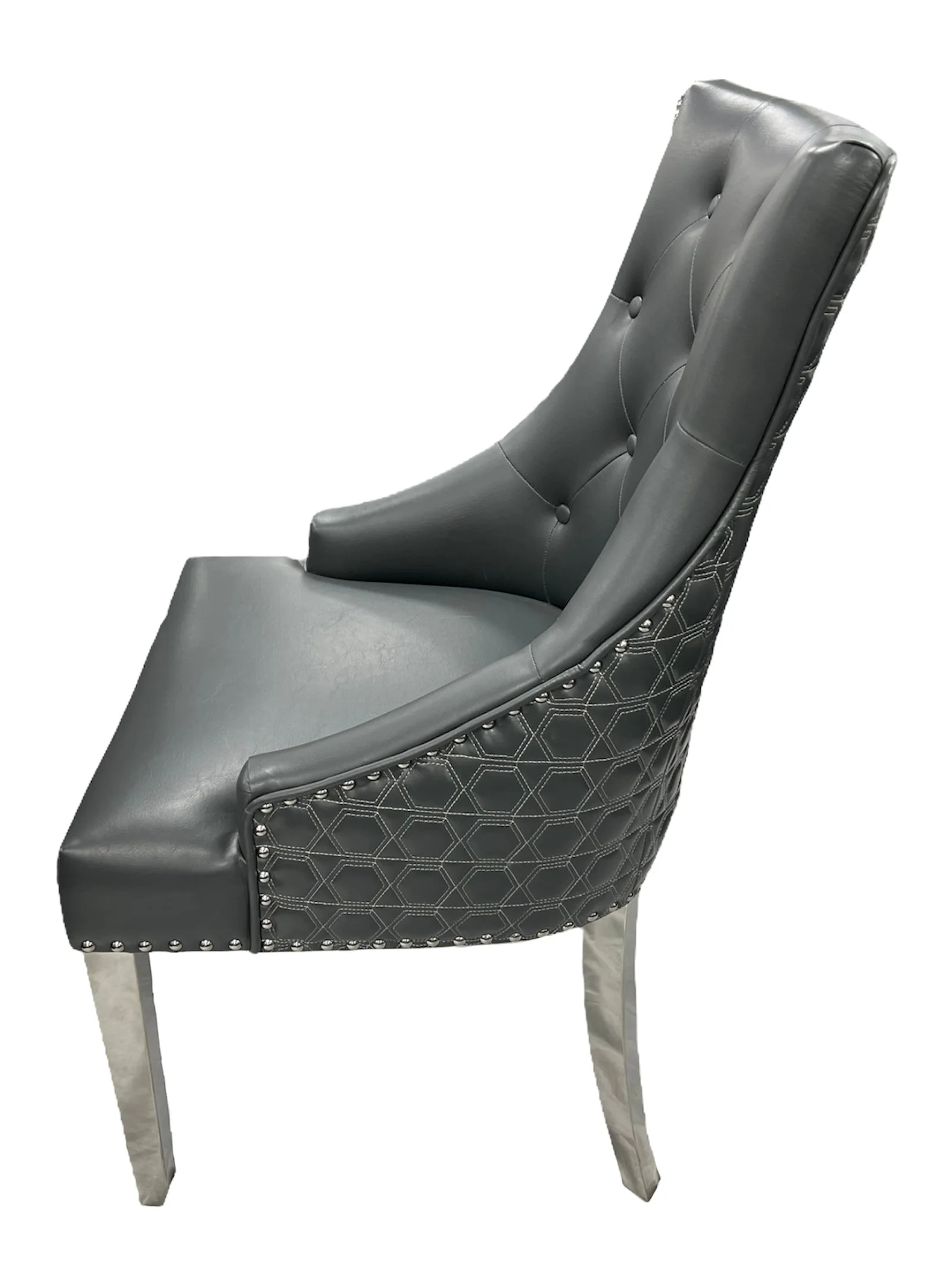 Roma PU Dark Grey Chair (Lion Knocker/Chrome Legs)