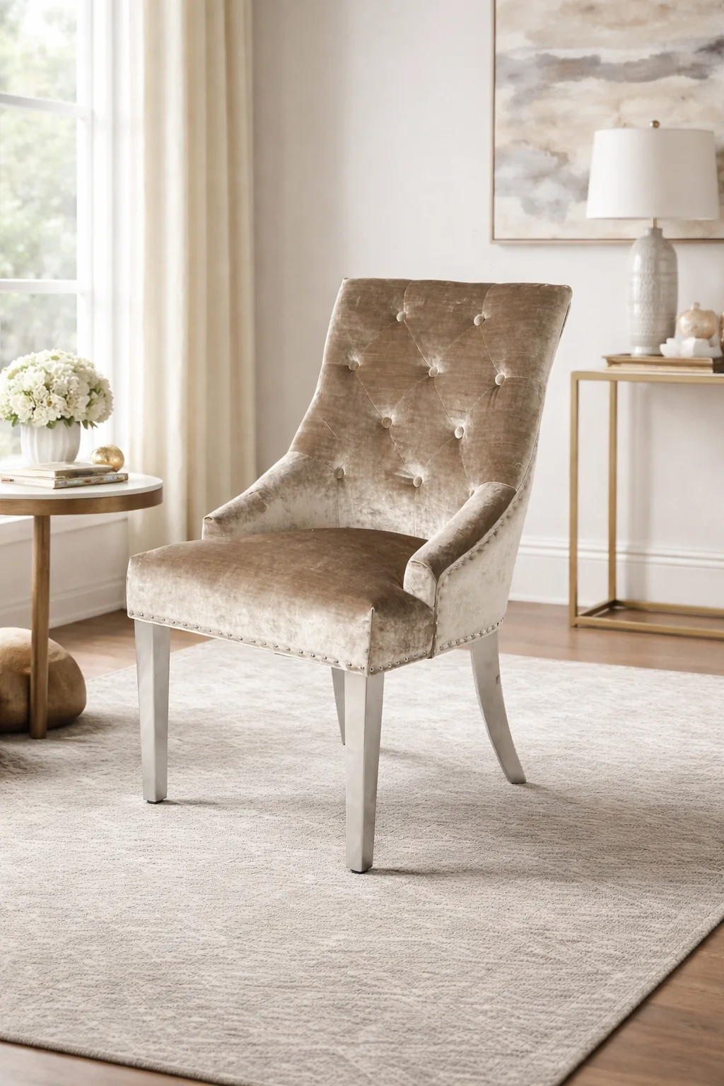 Jessica Mink Chair (Ring Knocker/Chrome Legs)