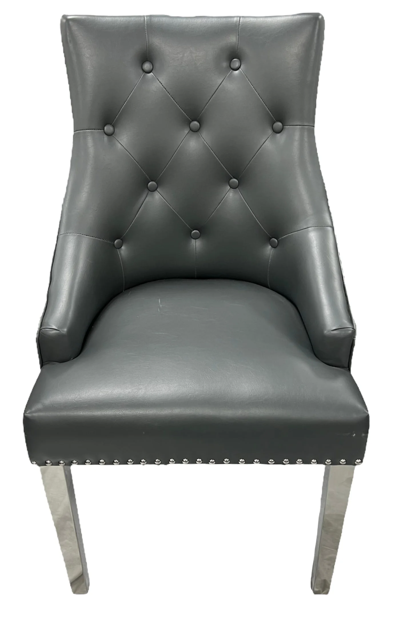 Roma PU Dark Grey Chair (Lion Knocker/Chrome Legs)