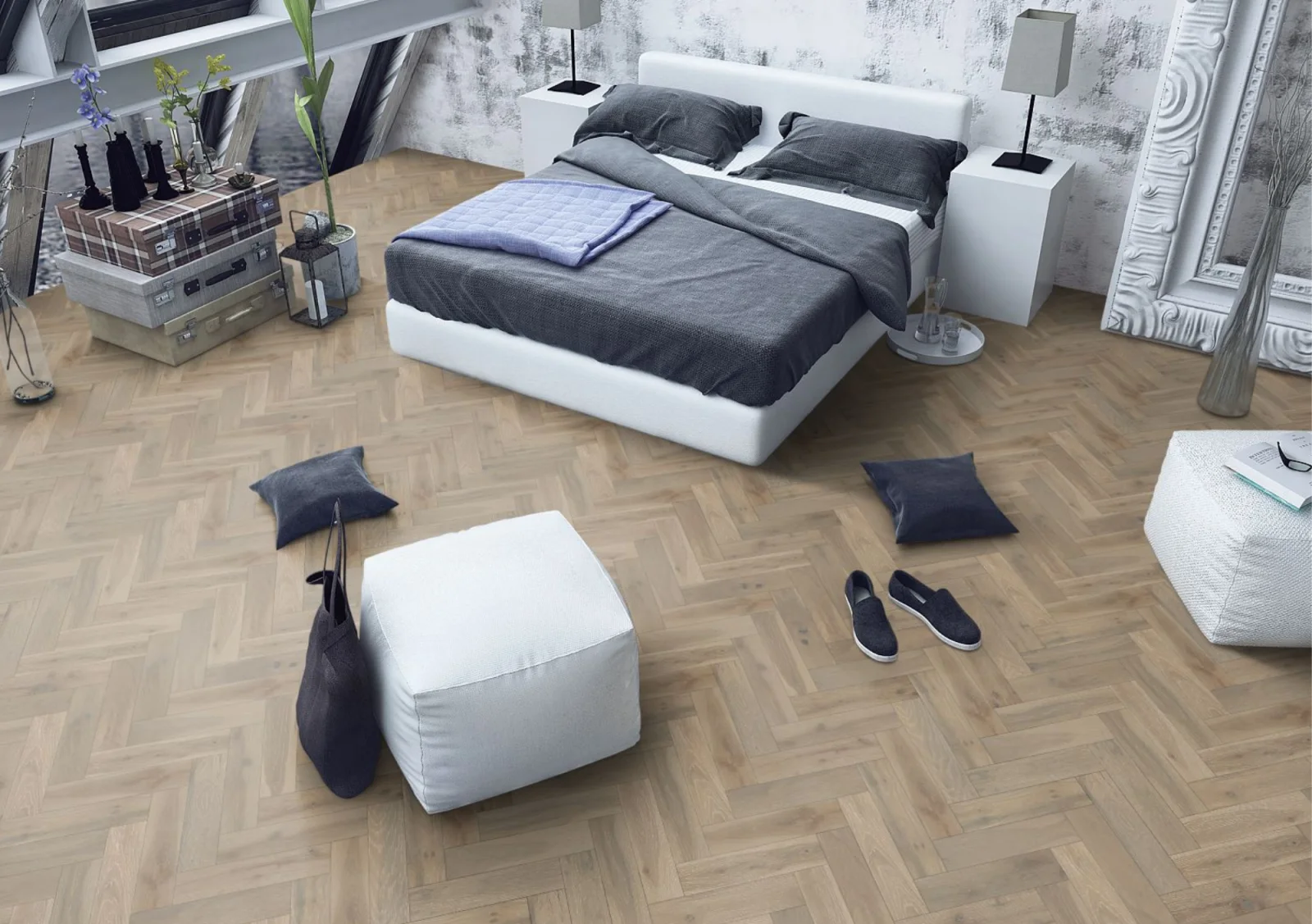 Lignum Strata Fifteen Pearl Grey Oak Herringbone 90