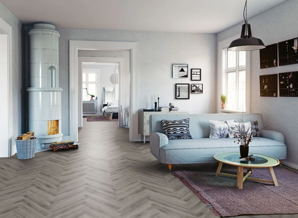 Lignum Core Rustic Grey Oak Herringbone LVT Dryback