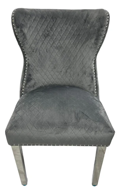 Lewis 01 Plush Dark Grey Chair (Lion Knocker/Chrome Legs)