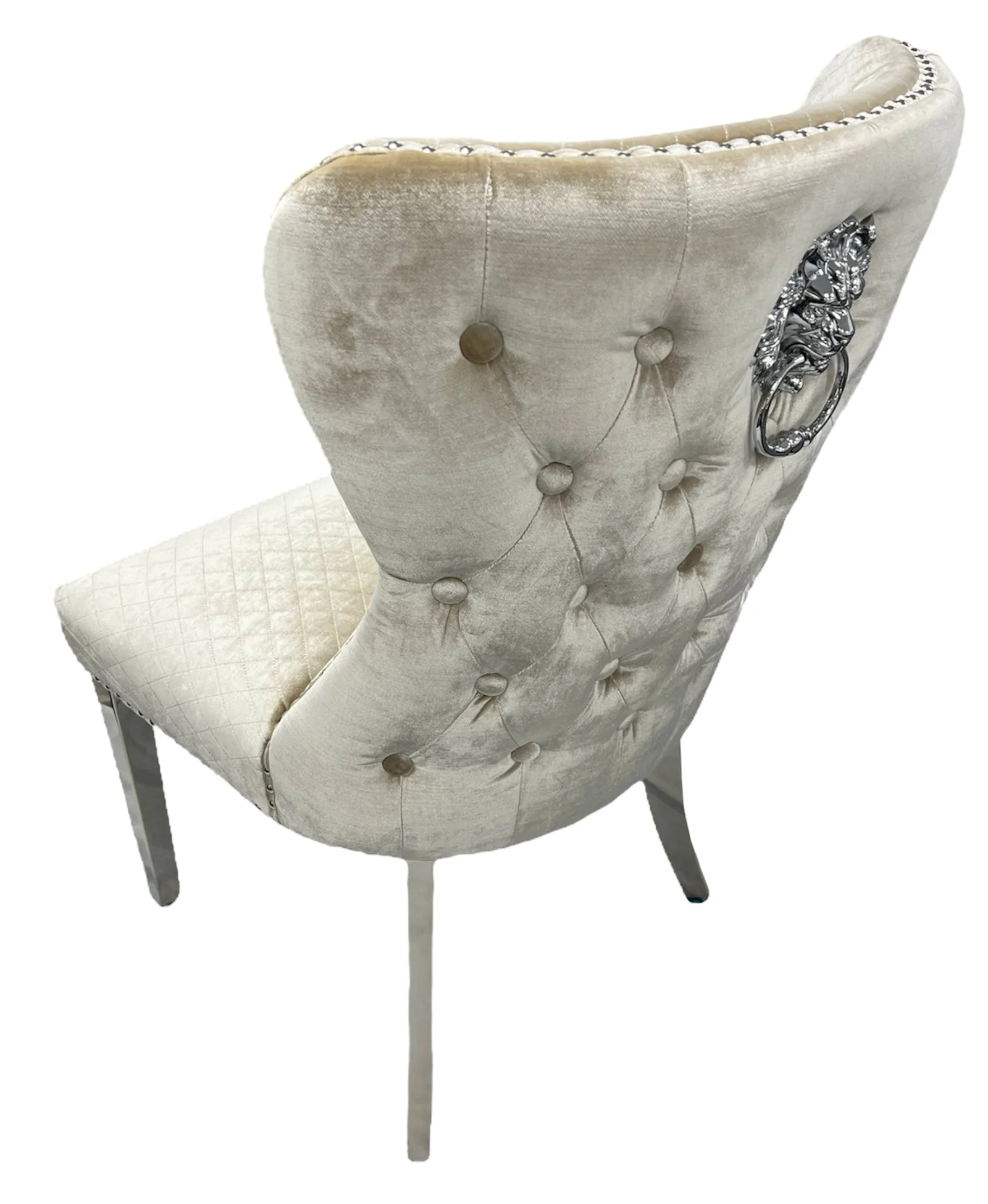 Lewis Mink Chair (Lion Knocker/Chrome Legs)