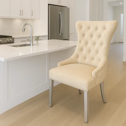 Chelsea Cream Chair (Ring Knocker/Chrome Legs)