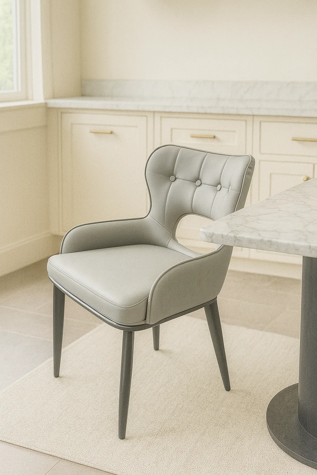 Marbella PU Light Grey Chair (Black Legs)