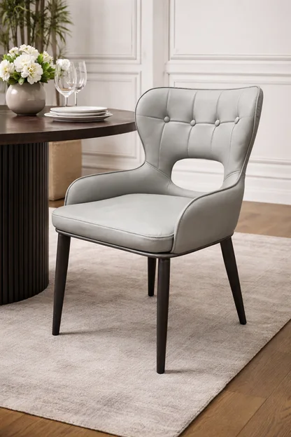 Marbella PU Grey Chair (Black Legs)