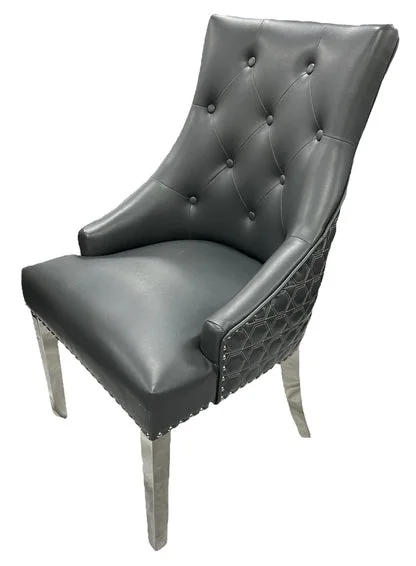 Roma PU Dark Grey Chair (Lion Knocker/Chrome Legs)