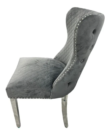 Lewis 01 Plush Dark Grey Chair (Lion Knocker/Chrome Legs)