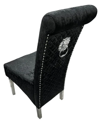 Lucy 01 Crushed Black Chair (Lion Knocker/Chrome Legs)