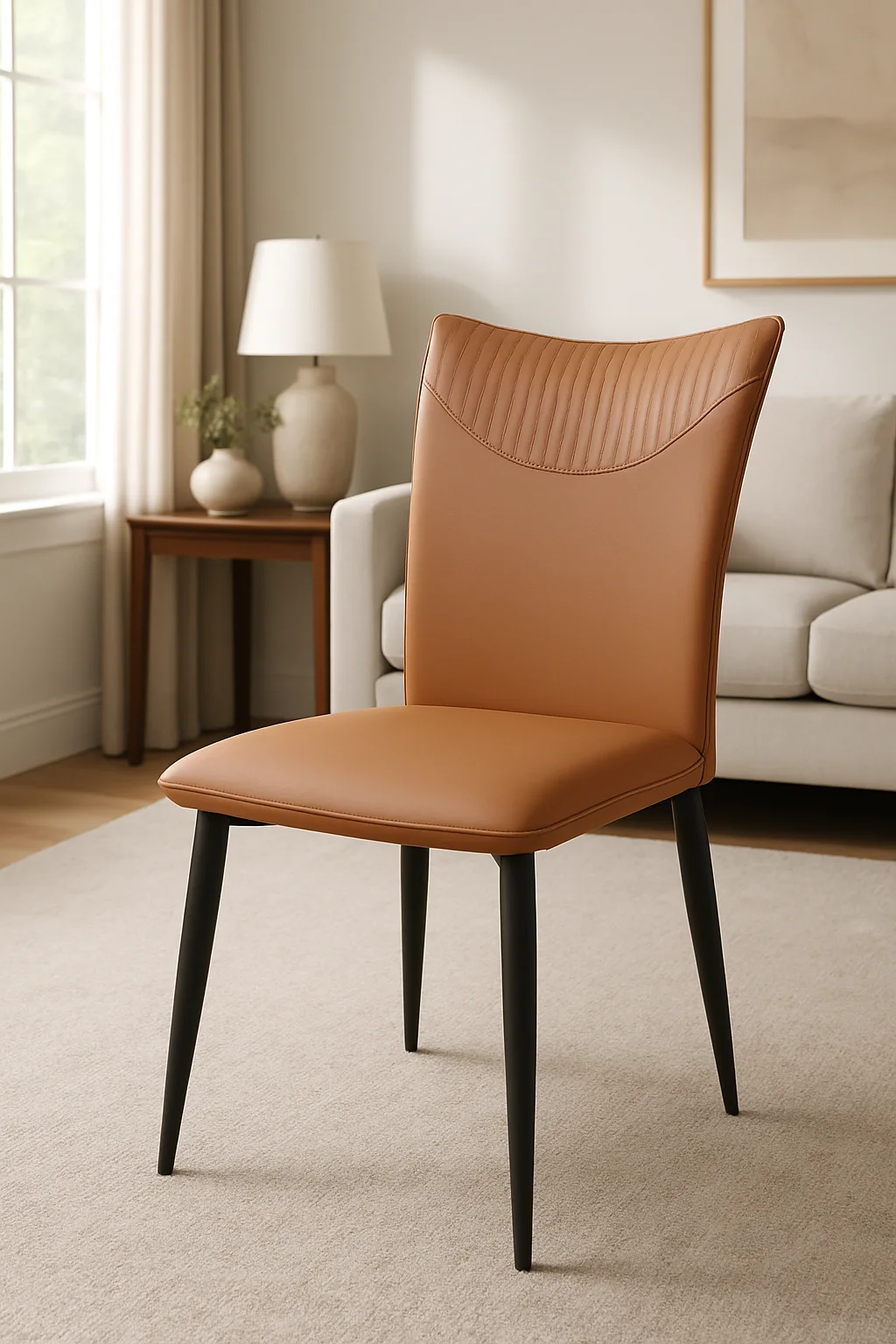 Venice 01 PU Tan Chair (Black Legs)