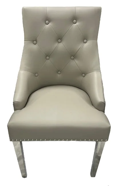 Roma PU Light Grey Chair (Ring Knocker/Chrome Legs)