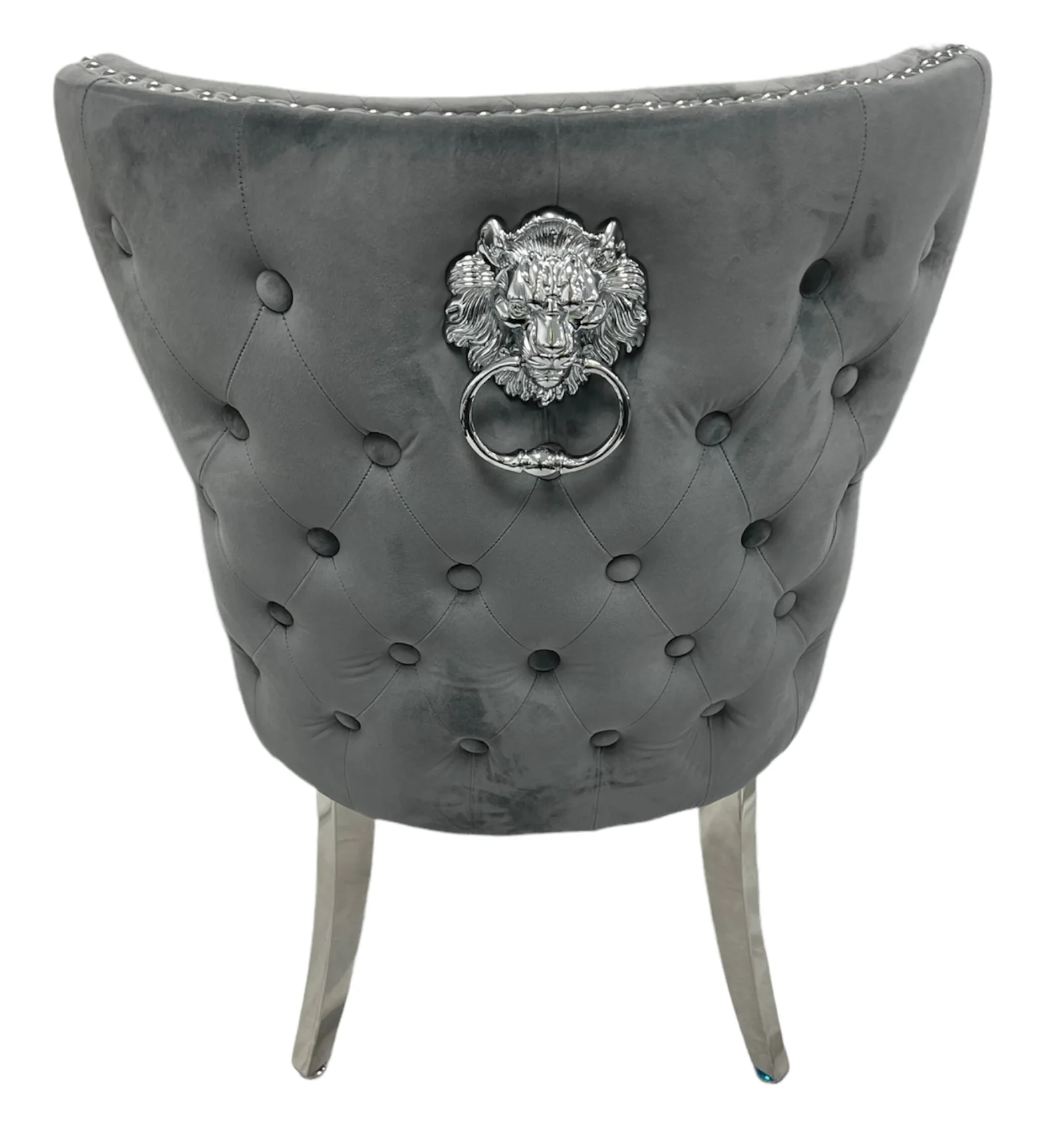 Lewis 01 Plush Dark Grey Chair (Lion Knocker/Chrome Legs)