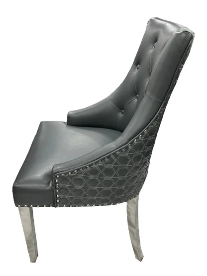 Roma PU Dark Grey Chair (Lion Knocker/Chrome Legs)