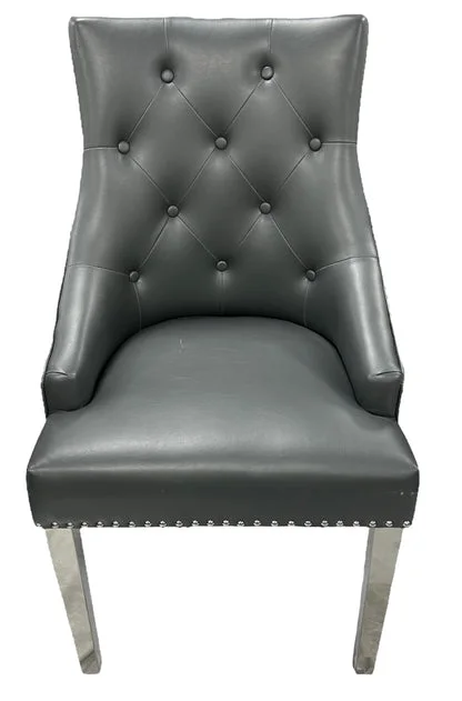 Roma PU Dark Grey Chair (Lion Knocker/Chrome Legs)
