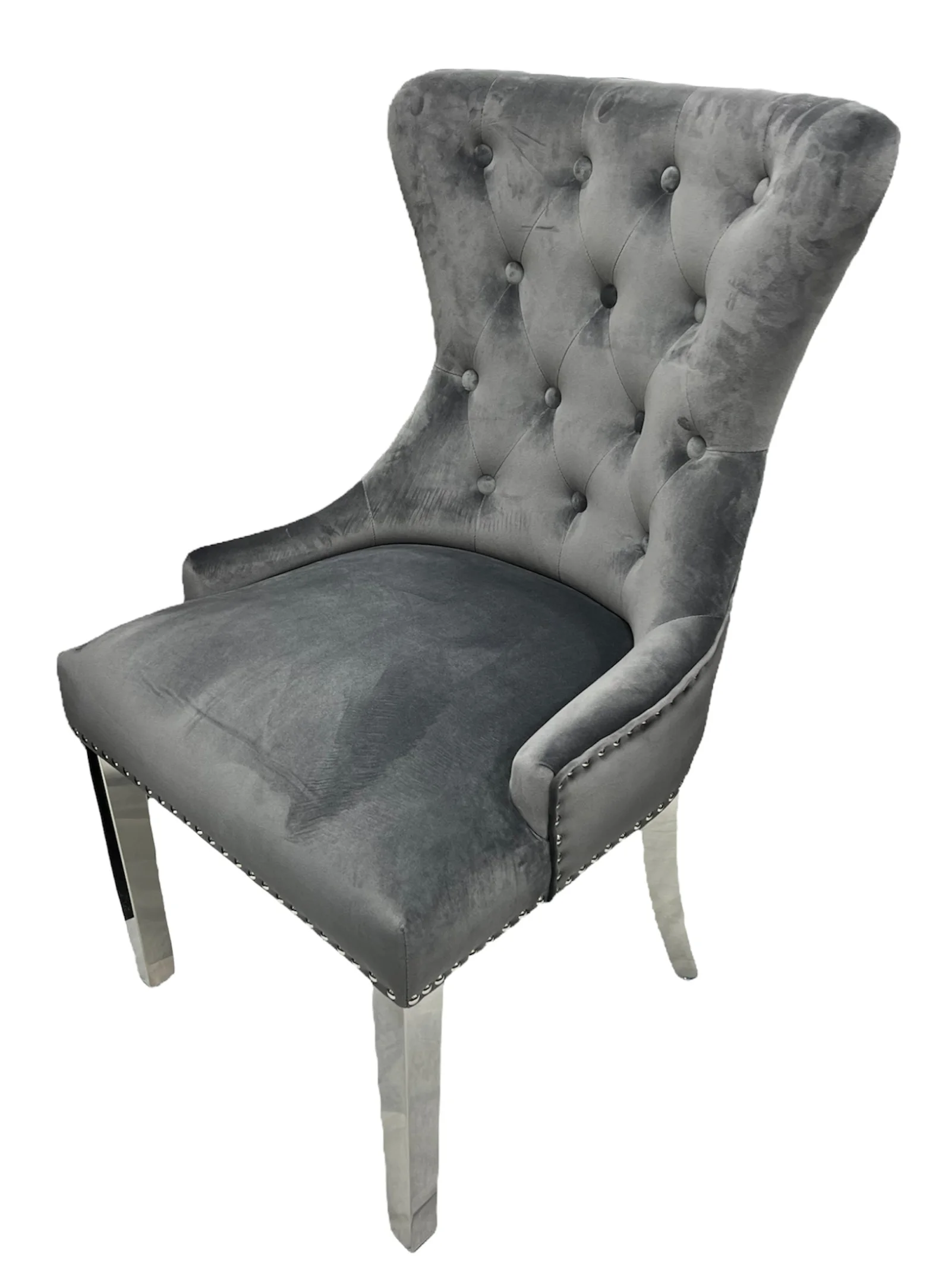 Chelsea Dark Grey Chair (Ring Knocker/Chrome Legs)